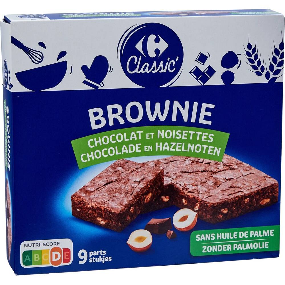Carrefour Classic' - Brownie chocolat et noisette (9 pièces)