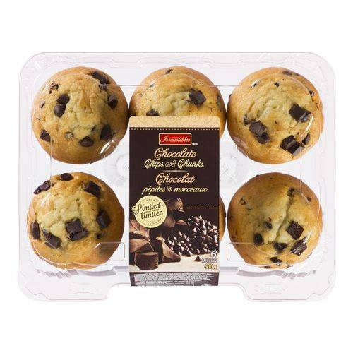 Irresistibles muffins, pépites et morceaux de chocolat (6unités, 600g) - muffins chocolate chips and chunks (600 g)
