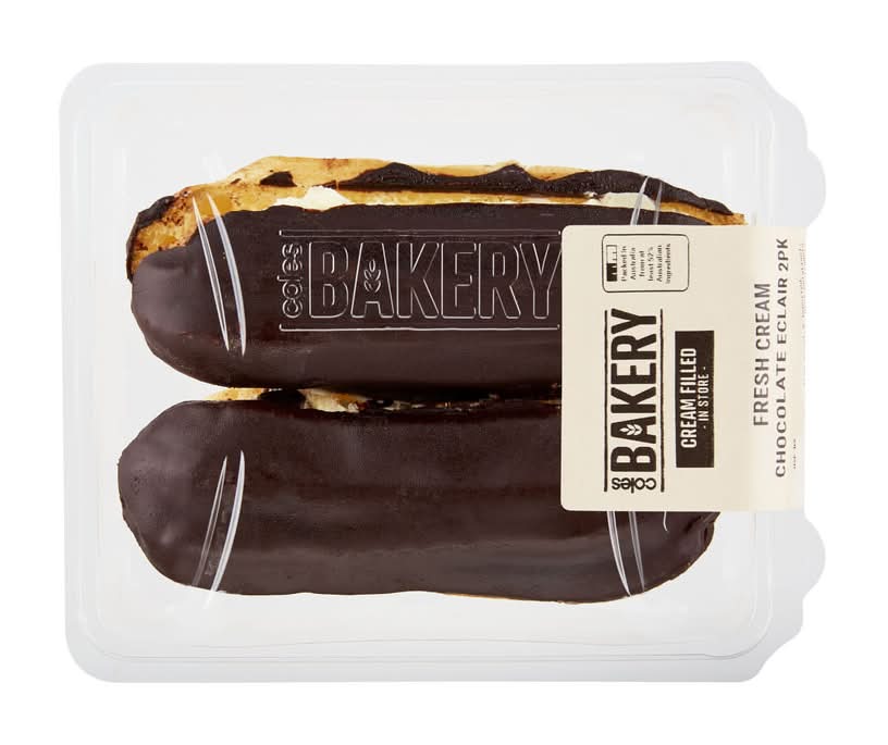 Coles Bakery Fresh Cream Filled Eclairs, Chocolate (2 pack)