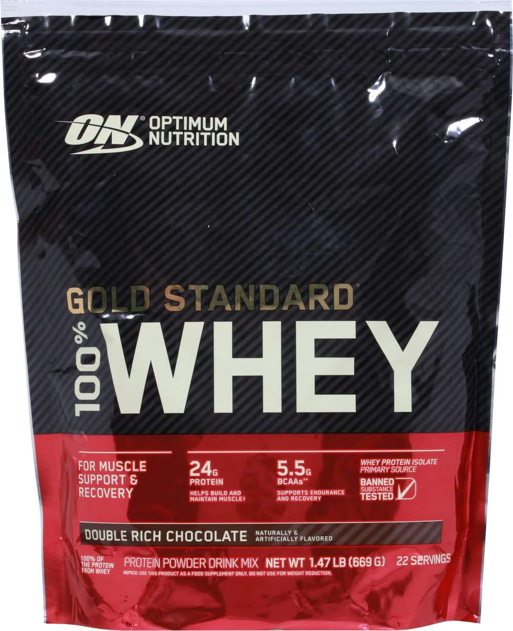 Optimum Nutrition Gold Standard 100% Whey Protein Powder Drink Mix, Double Rich Chocolate (1.47 lbs)
