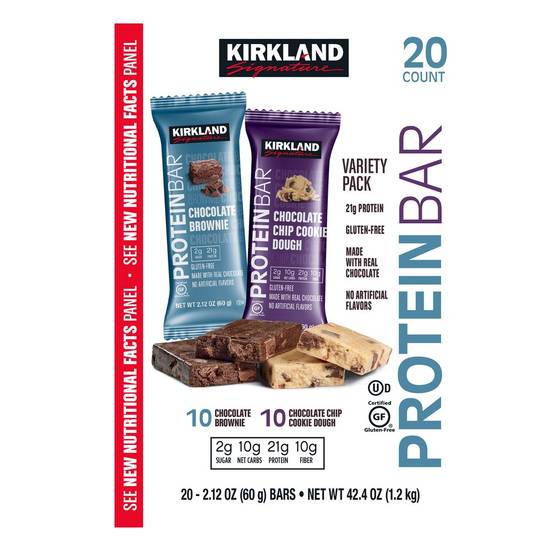 Kirkland Signature Protein Bar Variety pack (20 ct, 2.1 oz) (chocolate brownie, chocolate chip cookie dough)