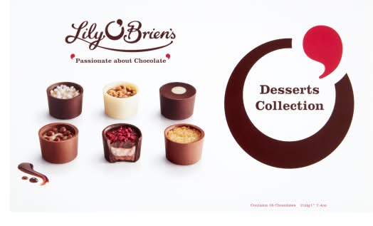 Lily O'Brien's Vanilla - Smooth & Creamy Lemon -Chocolate & Crispies With Banana- White Chocolate Truffle Infused With Raspberry- Lime -Hazelnut, Desserts Collection (210g)