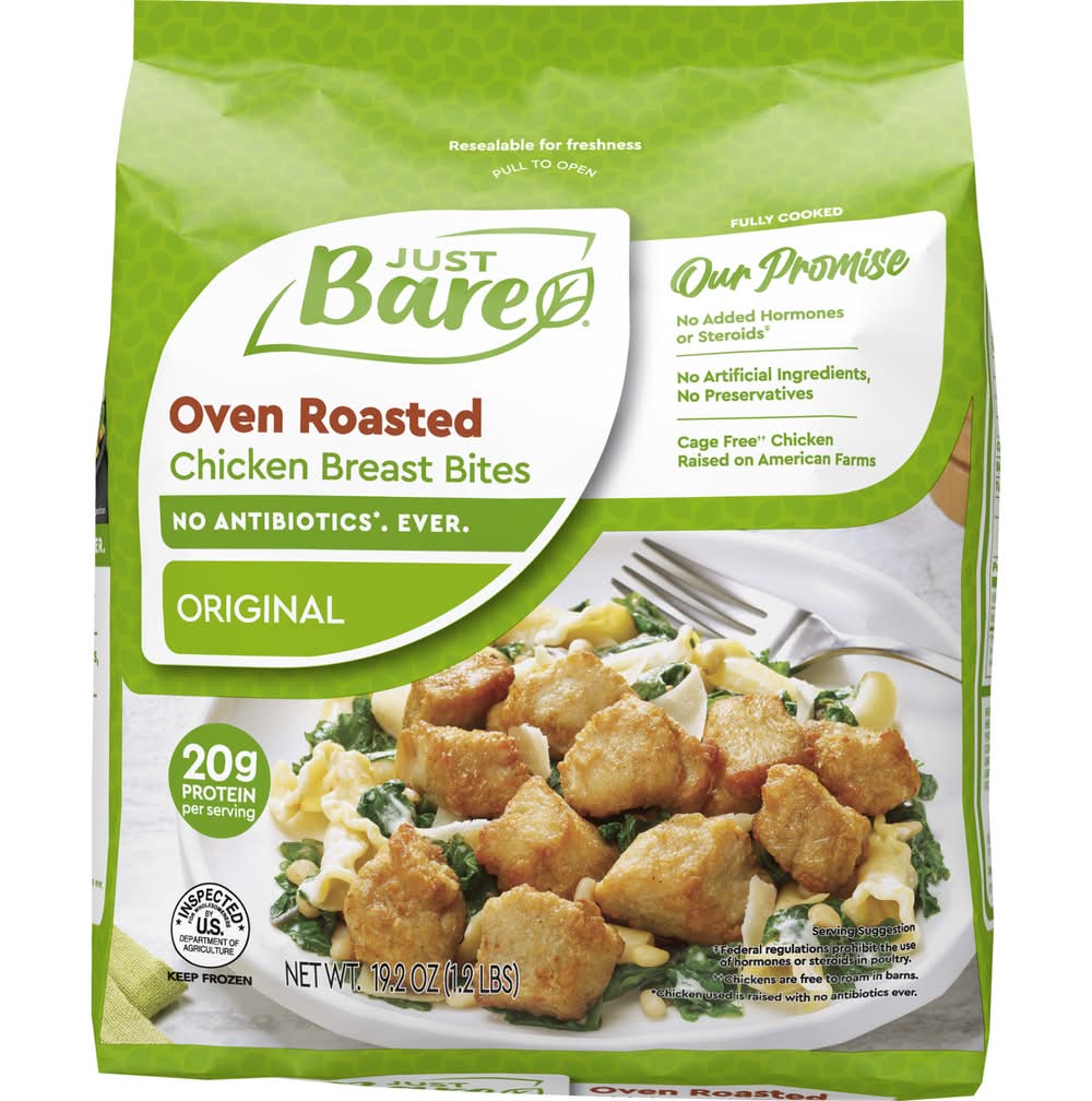 Just Bare Fully Cooked Oven Roasted Chicken Breast Bites, Original (19.2 oz)