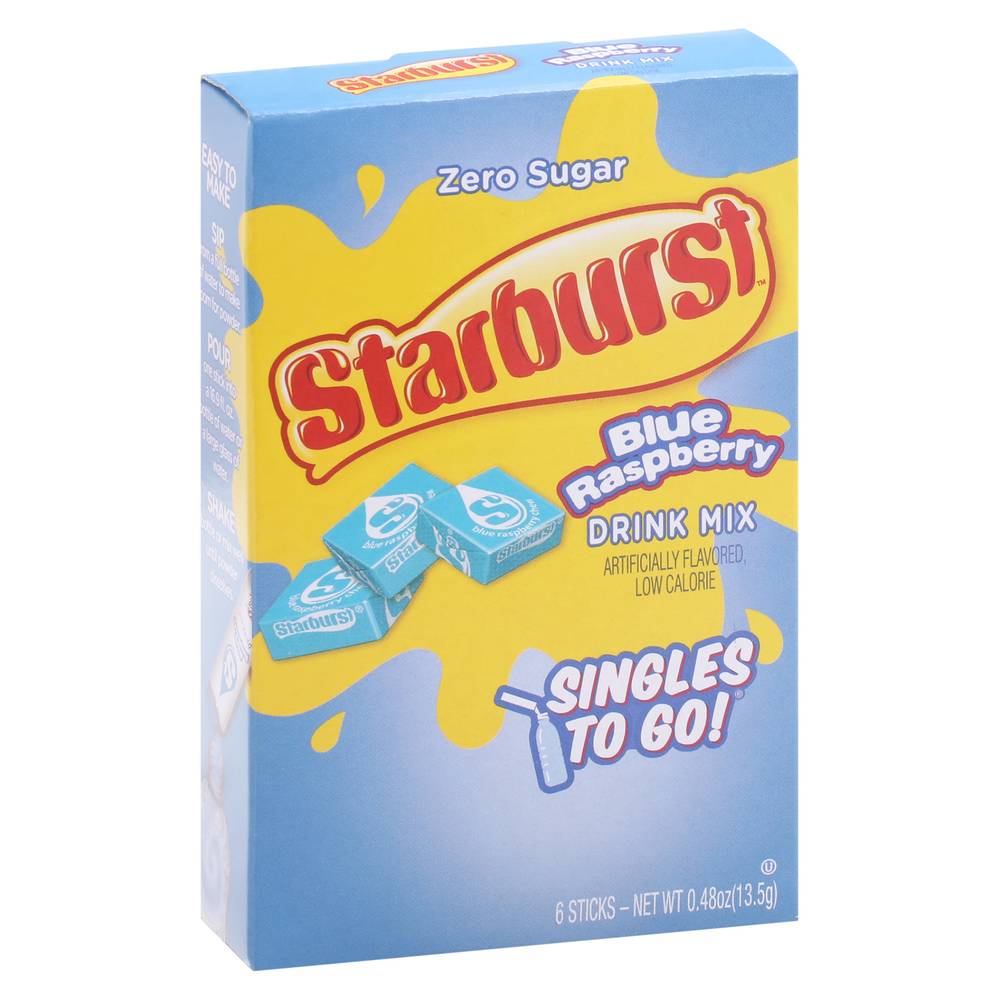 Starburst Singles To Go Zero Sugar Drink Mix, Blue Raspberry (0.48 oz, 6 ct)