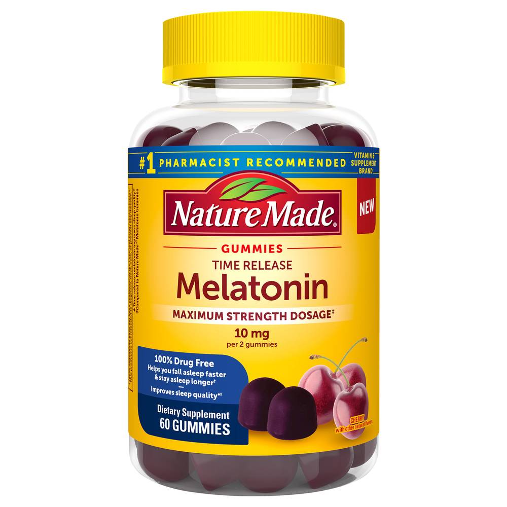 Nature Made Time Release Melatonin 10 mg Maximum Strength Dosage Gummies, Cherry (60 ct)