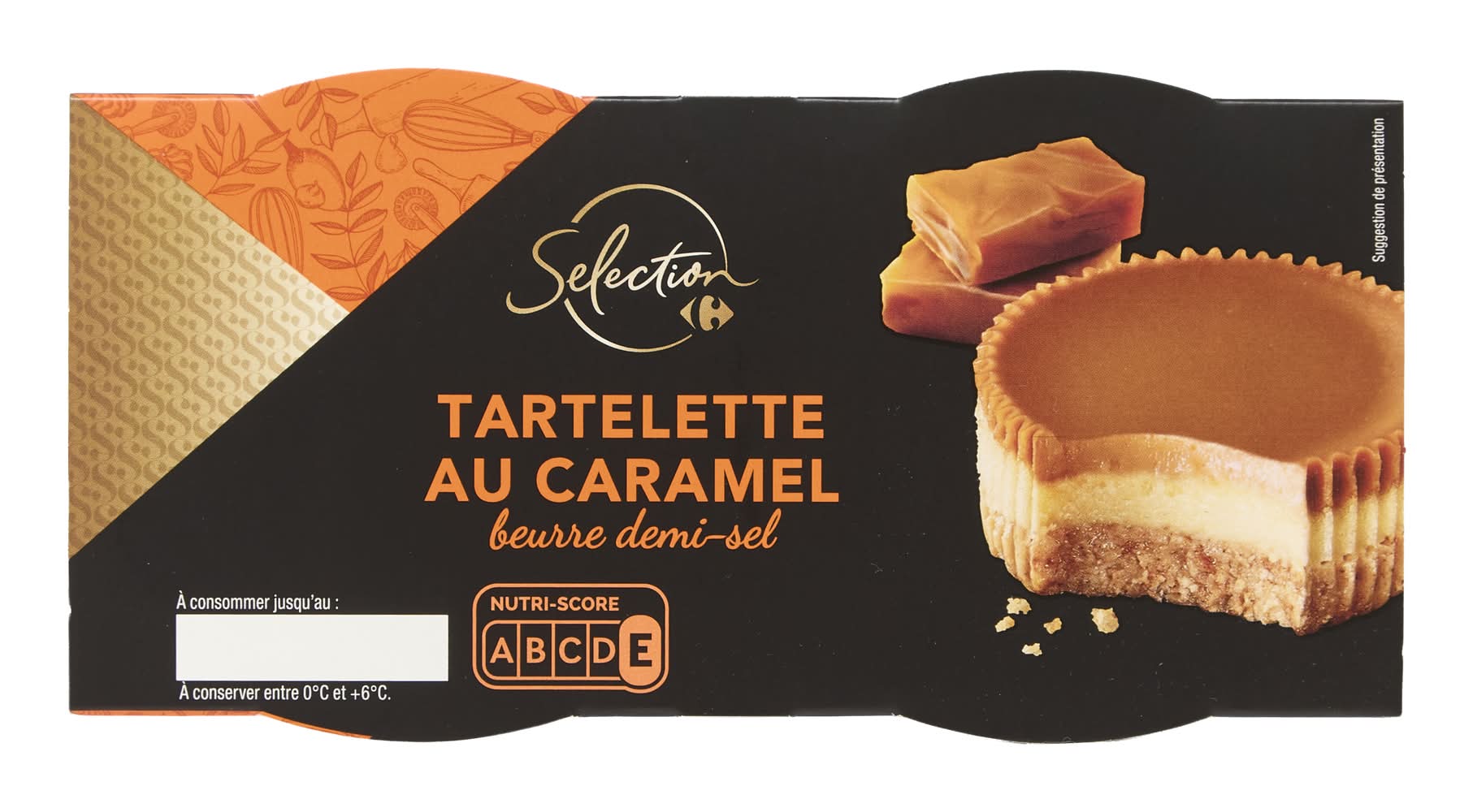Carrefour Sélection - Dessert tartelette, caramel beurre demi-sel (2 x 80g)