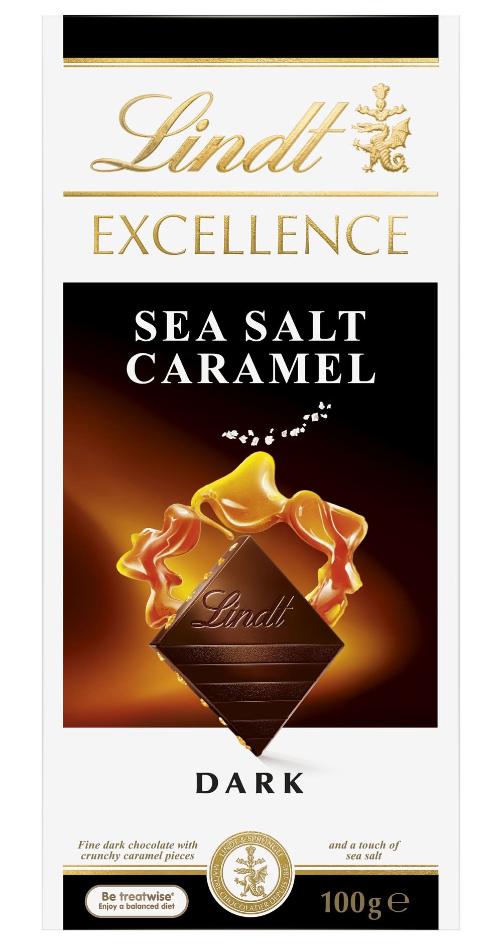 Lindt Excellence Dark Chocolate, Sea Salt Caramel (100g)