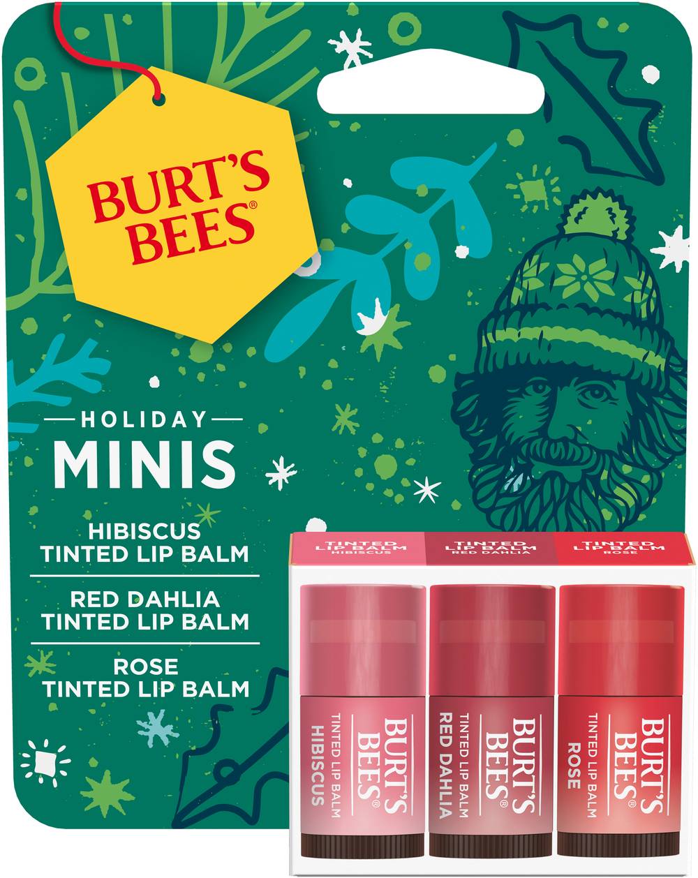 Burt's Bees Holiday Minis Tinted Lip Balm Gift Set, Rose, Red Dahlia, Hibiscus (0.05 oz, 3 ct)