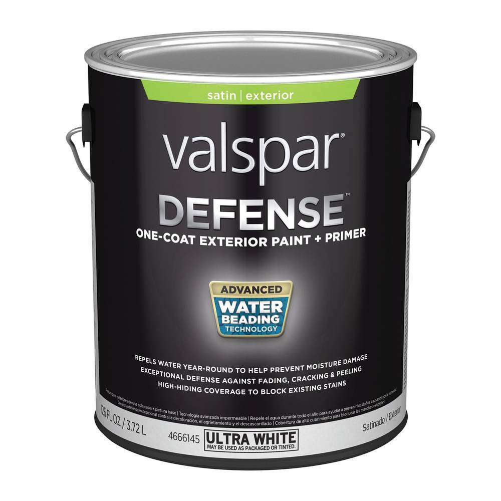 Valspar Defense Satin Ultra White Tintable Latex Exterior Paint + Primer (1-Gallon) | 007.4666145.007