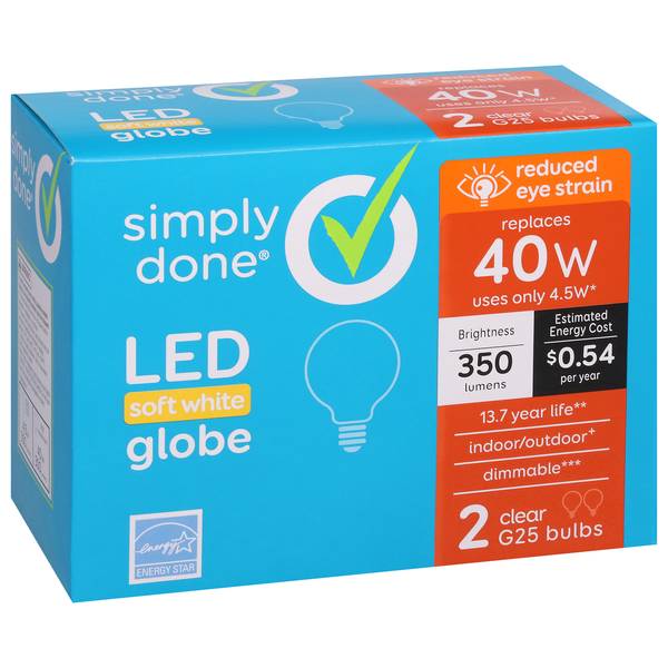 Simply Done Light Bulbs, LED Soft White GLobe, 40 Watts, Clear