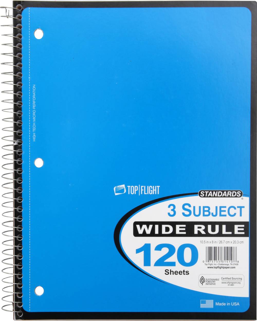 Top Flight 3-Subject Wide-Rule 120 Sheets