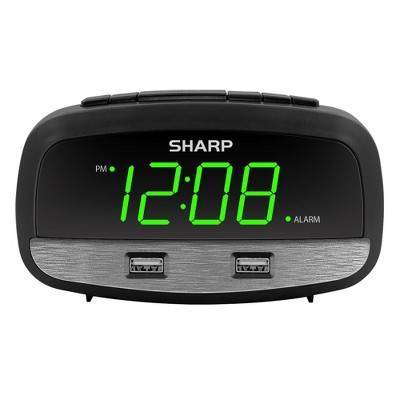 Sharp 2/2 Amp Usb Charge Led Alarm Clock, Black