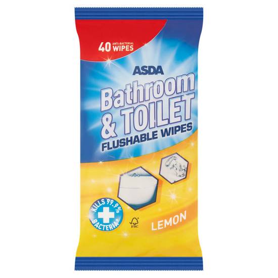 Asda 40 Lemon Anti-Bacterial Bathroom & Toilet Flushable Wipes