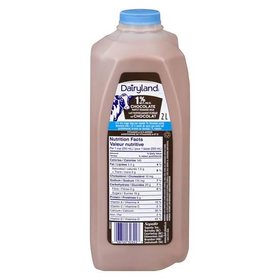 Dairyland Partly Skimmed Reduced Sugar Chocolate Milk 1% (2 L), Delivery  Near You