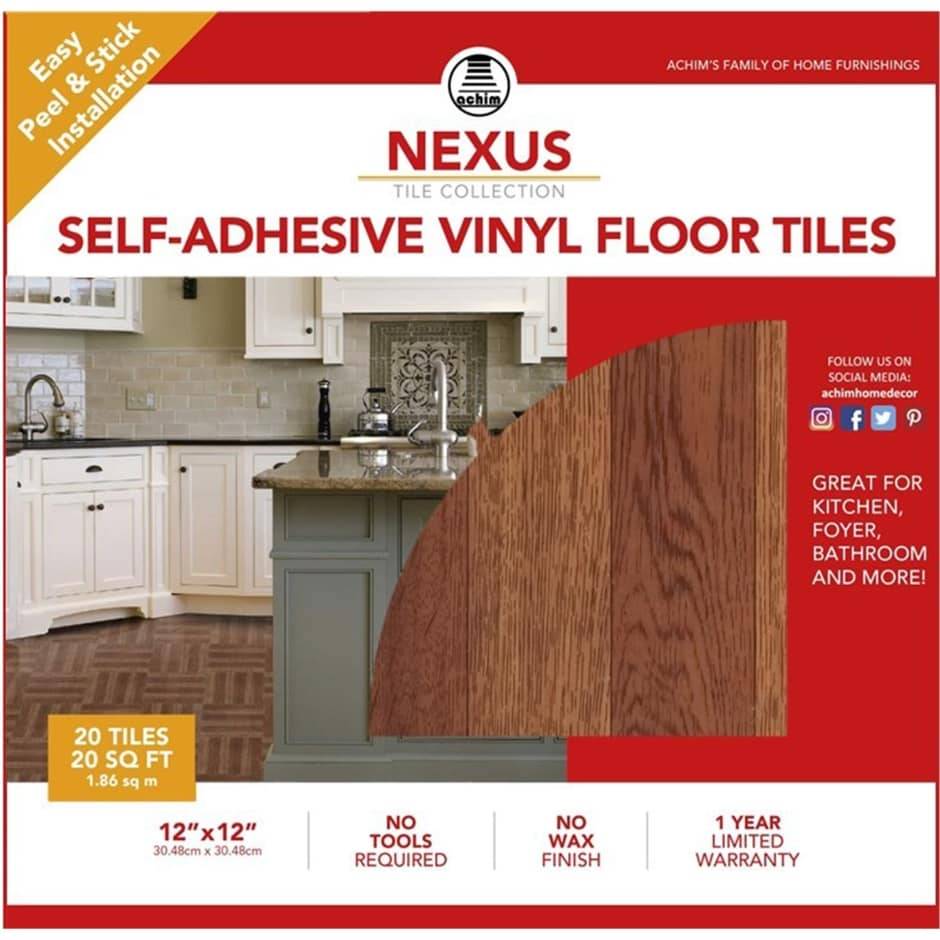 Achim Nexus Dark Oak Vinyl Floor Tiles, 12x12 in