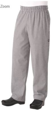 Chef Works - Essential Baggy Pants, elastic waistband, 65/35 poly/cotton, check pattern, small