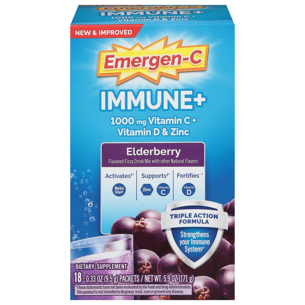 Emergen-C Immune+ Triple Action Support Powder (elderberry) (18 ct, 0.33oz)