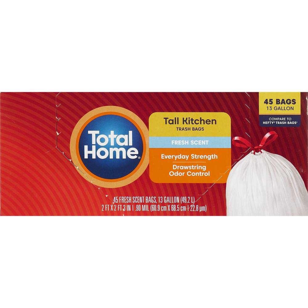 Total Home 13 Gallon Tall Kitchen Trash Bags, Fresh Scent, 45 Ct