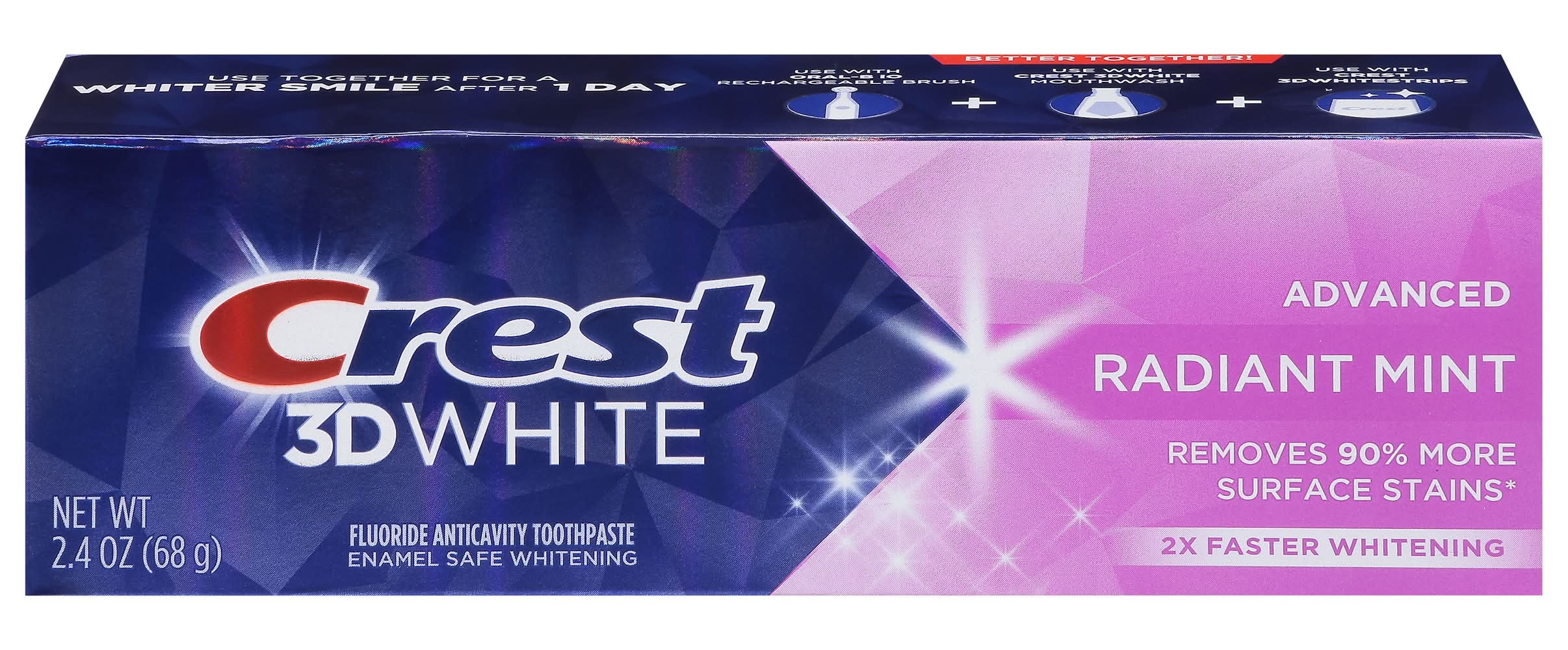 Crest 3D White Advanced Fluoride Anticavity Toothpaste, Radiant Mint (2.4 oz)