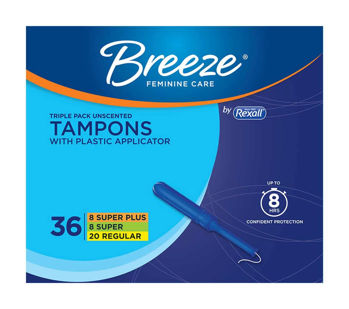 Rexall Breeze Triple Pack Tampons With Plastic Applicator 36 Ct