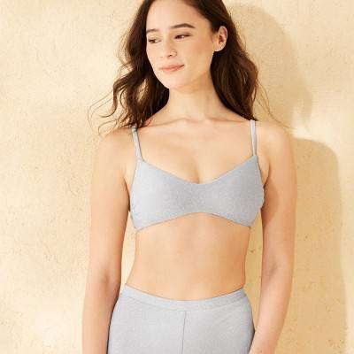 Women's Sparkle Scooped Bralette Bikini Top - Wild Fable™ Silver L: Removable Cup, Open Back, Hand Wash, Line Dry