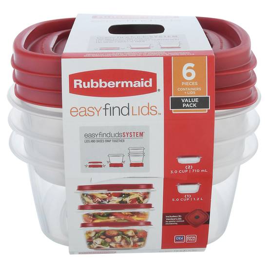 Rubbermaid Easyfindlids Containers + Lids (6 ct)