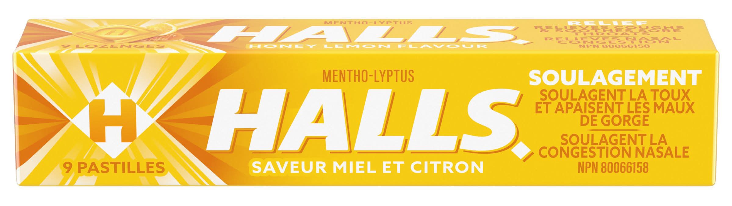 Halls Mentho-Lyptus Cough Relief Lozenges, Honey Lemon (9 ct)