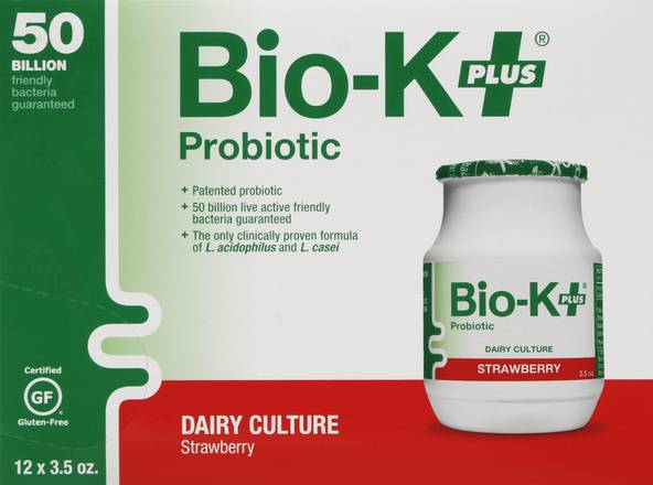 Bio-K+ Strawberry Daily Culture Probiotic Drink (12 ct, 3.5 fl oz)