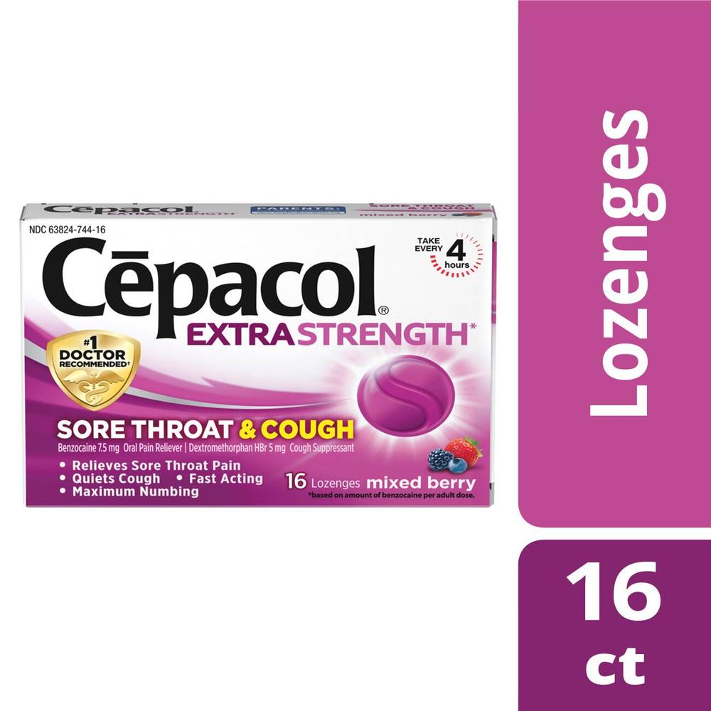 Cepacol Extra Strength Sore Throat & Cough Lozenges, Mixed Berry, 16 Ct