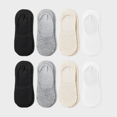 Dealworthy Liner Socks, Women, 4-10, White/Heather Gray/Oatmeal Heather/Black (8 ct)