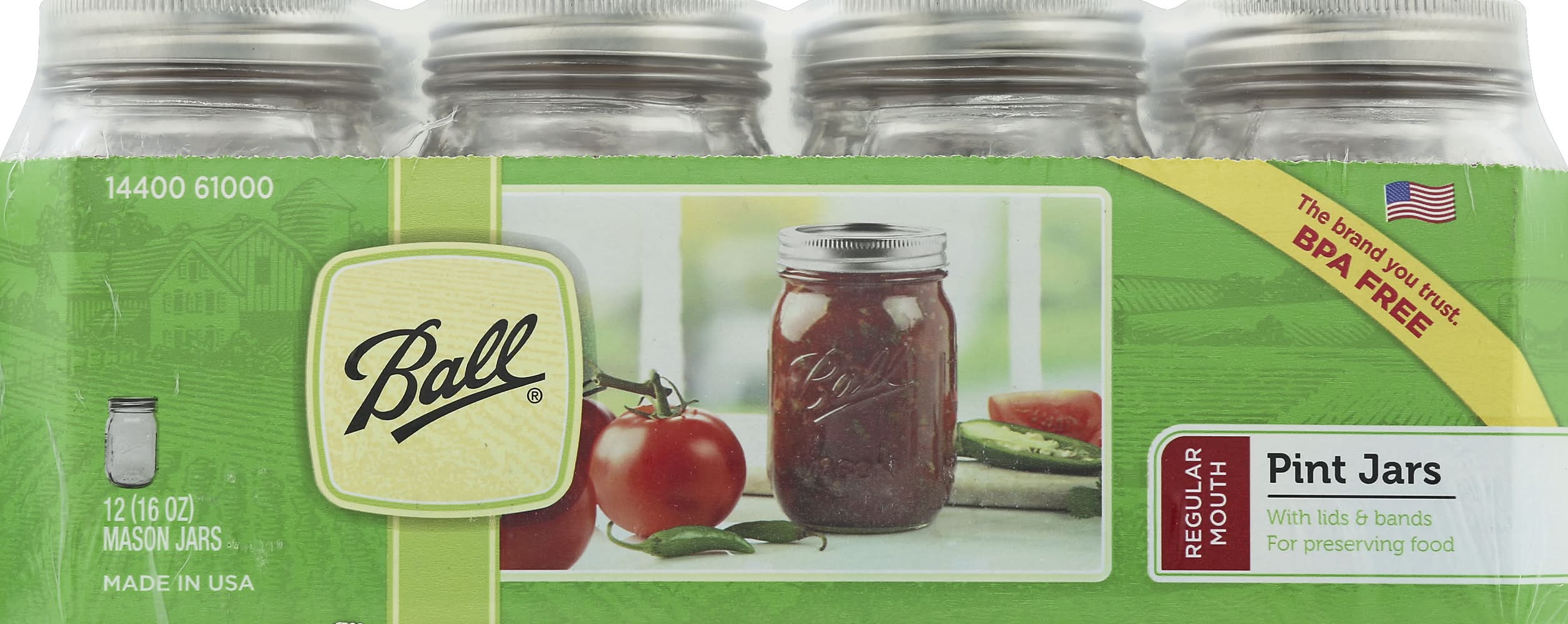 Ball Regular Mouth Pint Mason Jars 16 oz (12 ct)