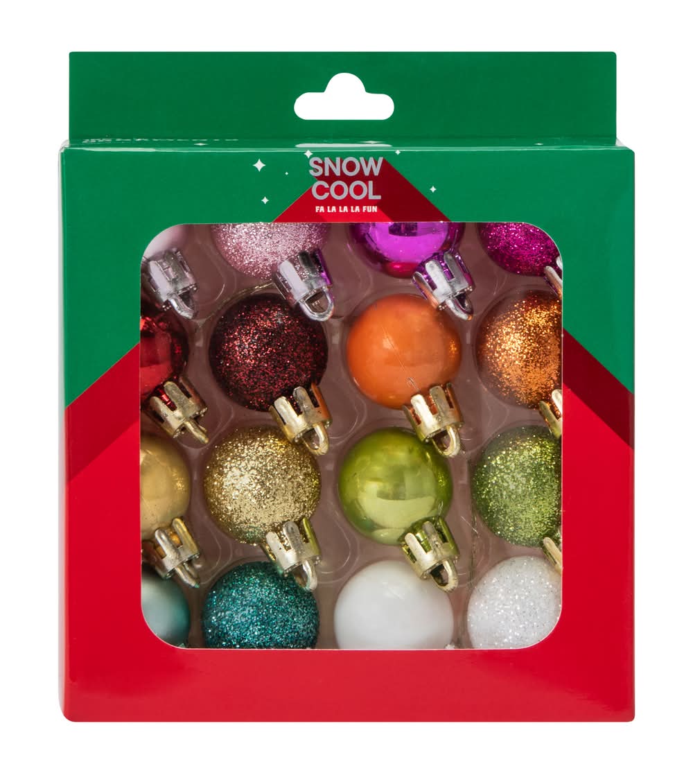 Christmas Snow Cool Mini Ball Tree Ornaments 16-Pack Multicolor