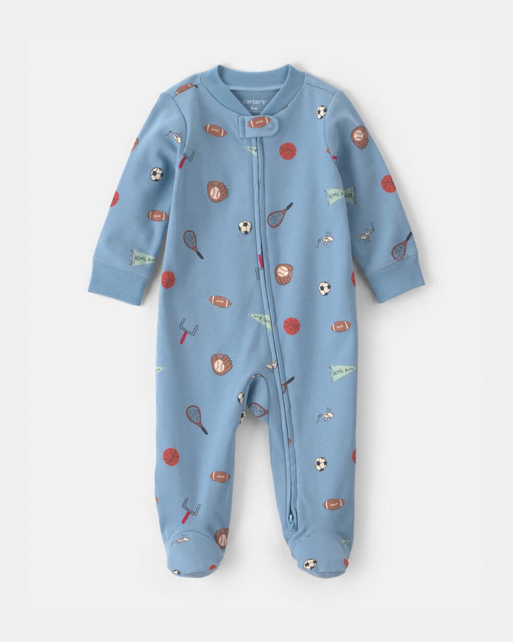 Baby Boy Sports 100% Cotton 2-Way Zip Sleep & Play Pajamas - Blue - 9M