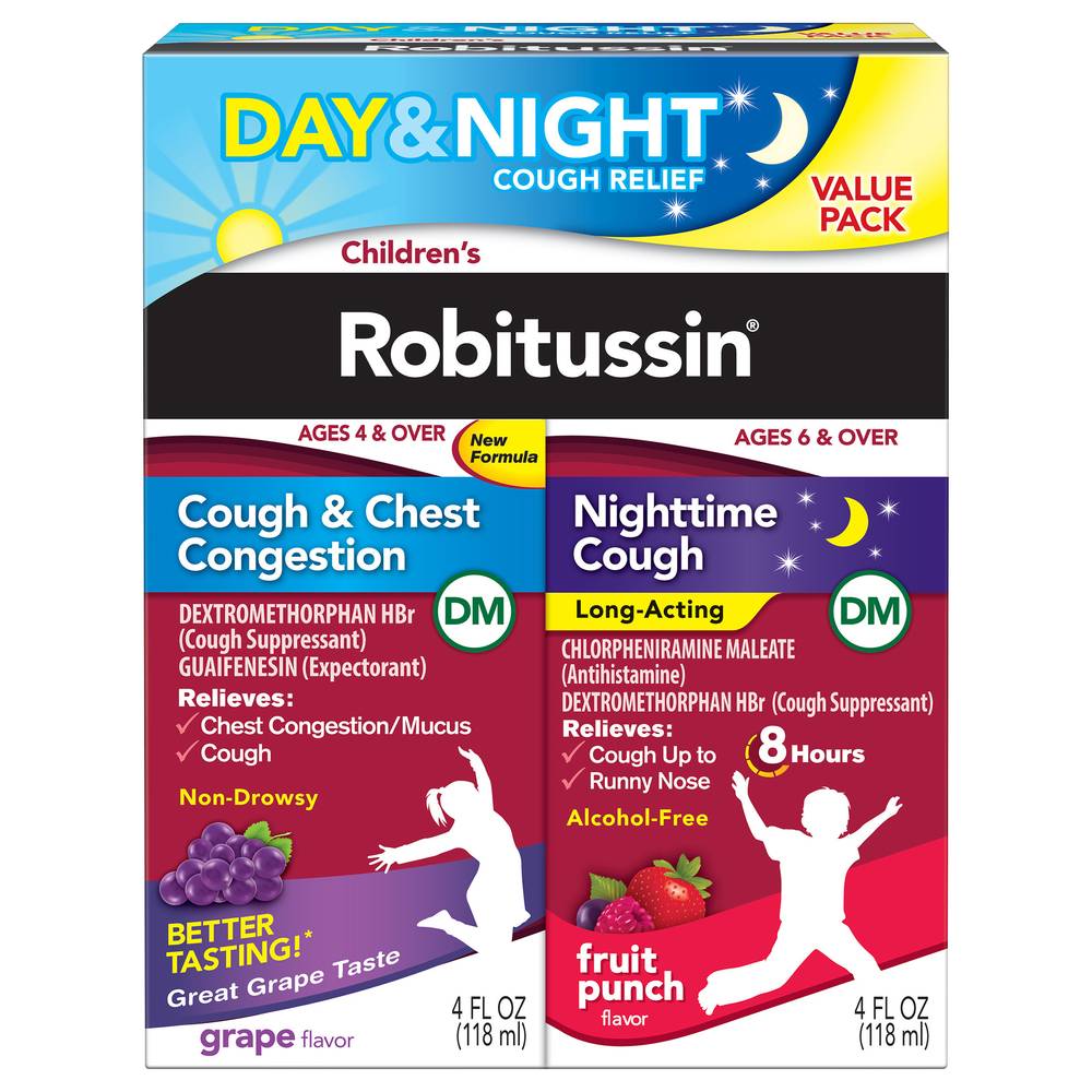 Robitussin Children's Dm Day and Night Cough Relief, Grape-Fruit Punch (4 fl oz, 2 ct)