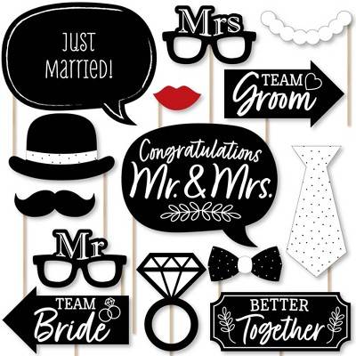 Big Dot of Happiness Mr. and Mrs. - Black and White Wedding or Bridal Shower Photo Booth Props Kit - 20 Count