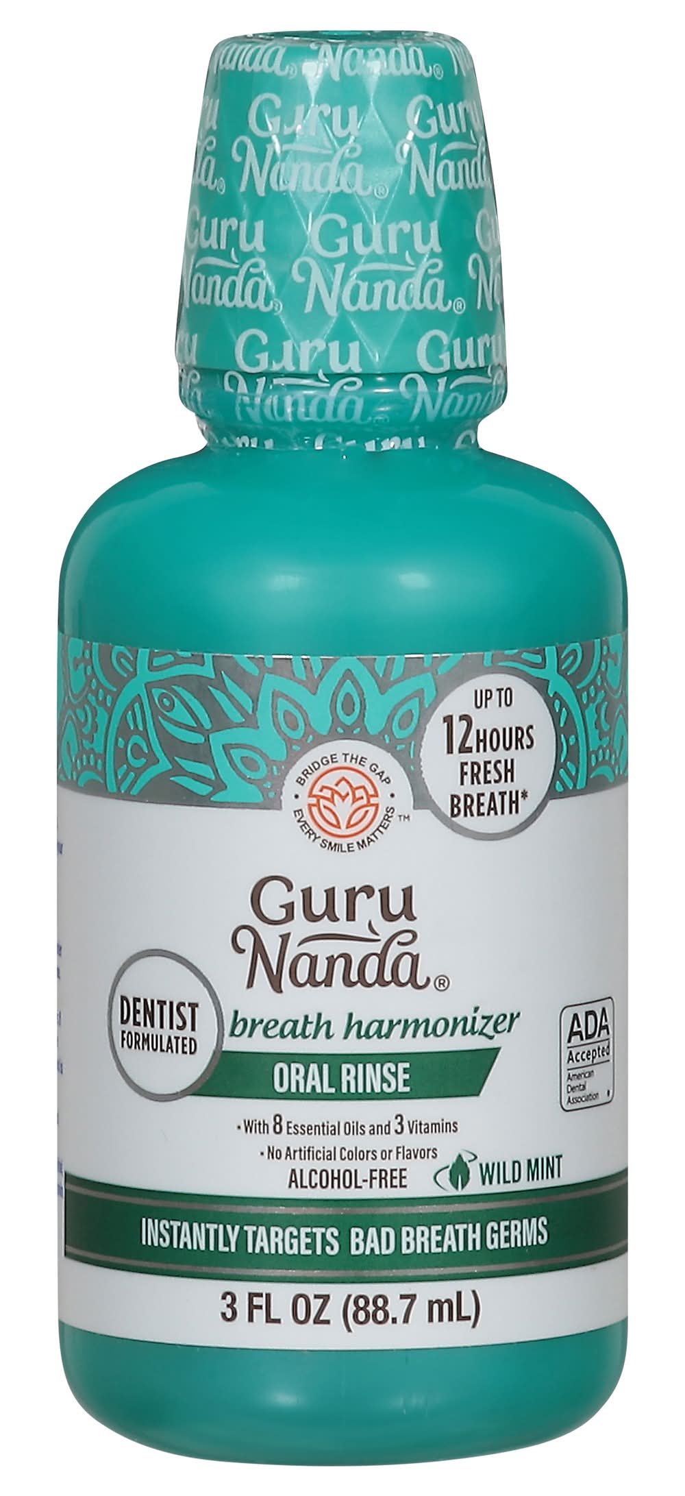 GuruNanda Oral Rinse Breath Harmonizer Mouthwash, Wild Mint (3 fl oz)