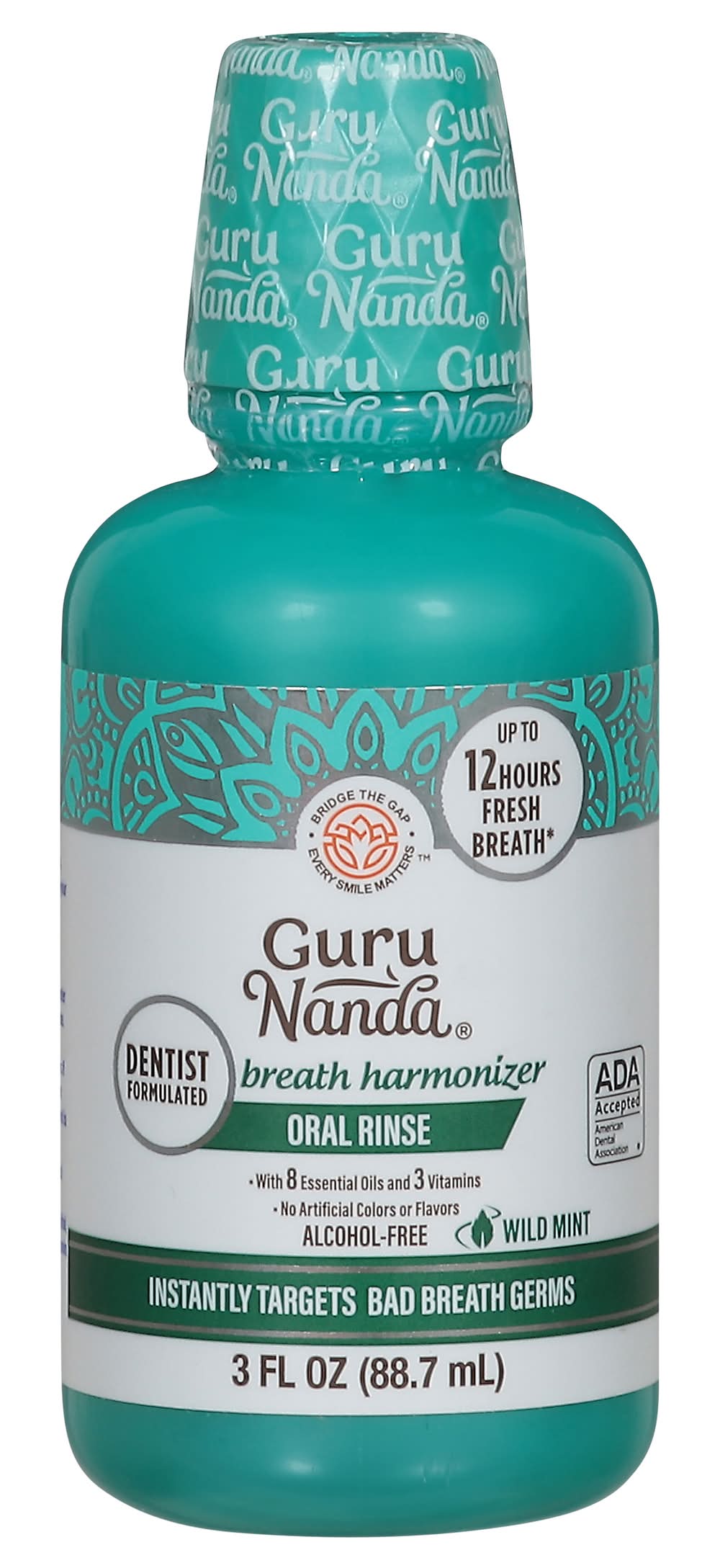 GuruNanda Oral Rinse Breath Harmonizer Mouthwash, Wild Mint (3 fl oz)