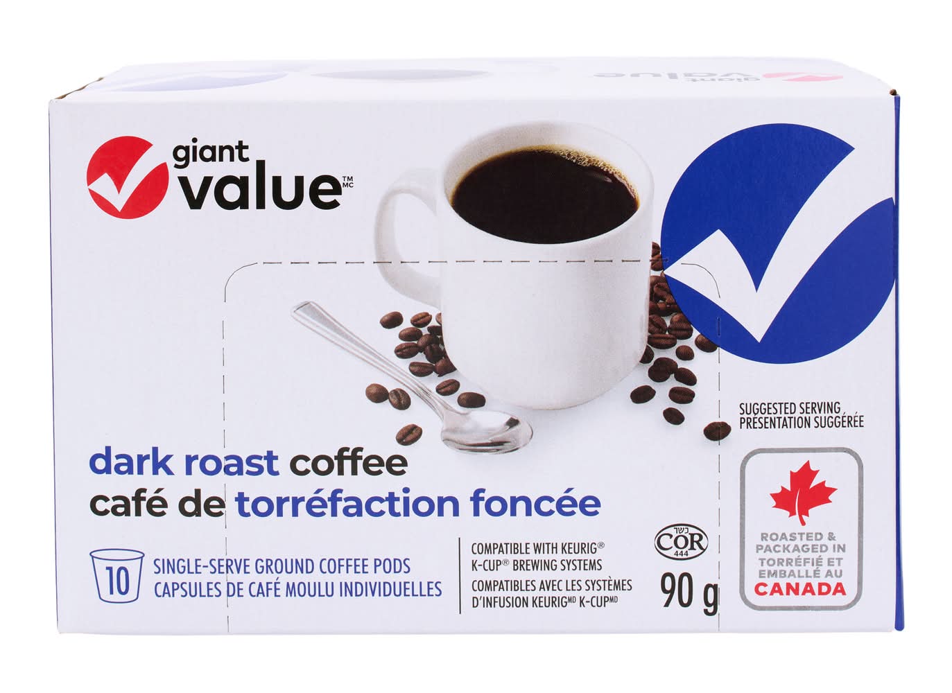 Giant Value Dark Roast Ground Coffee Pods (90 g, 10 ct)