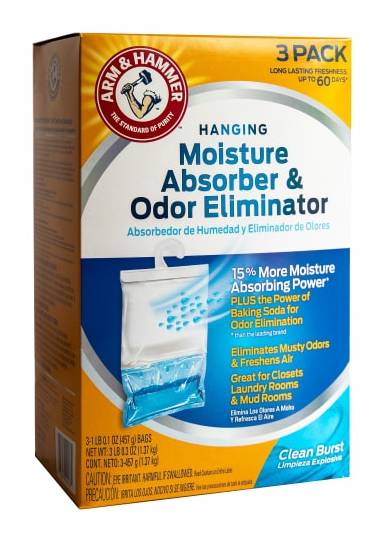 Arm & Hammer Moisture Absorber & Odor Eliminator Hanging Bags, Clean Burst (3 ct)
