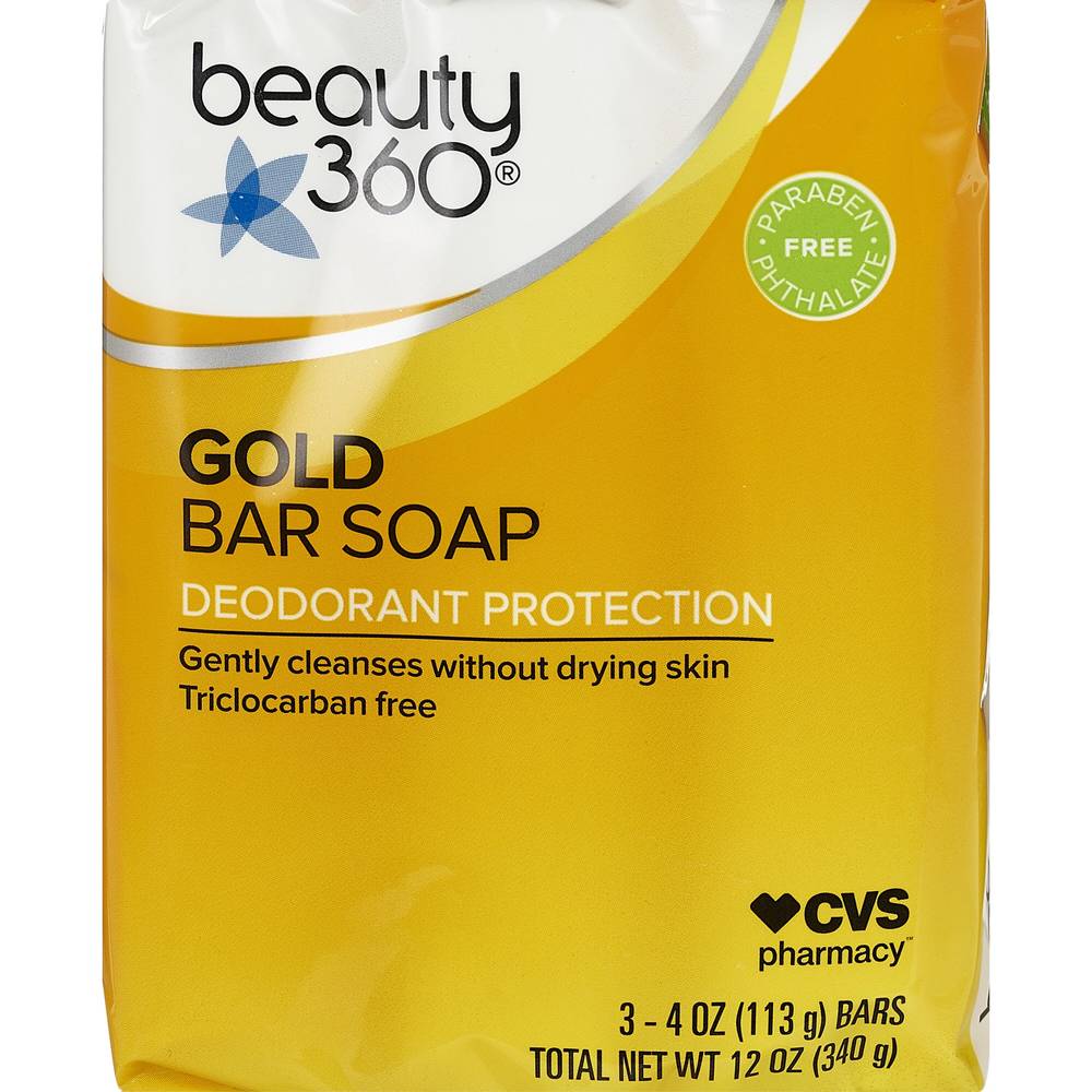 Beauty 360 Gold Bar Soap Deodorant Protection, 3/Pack