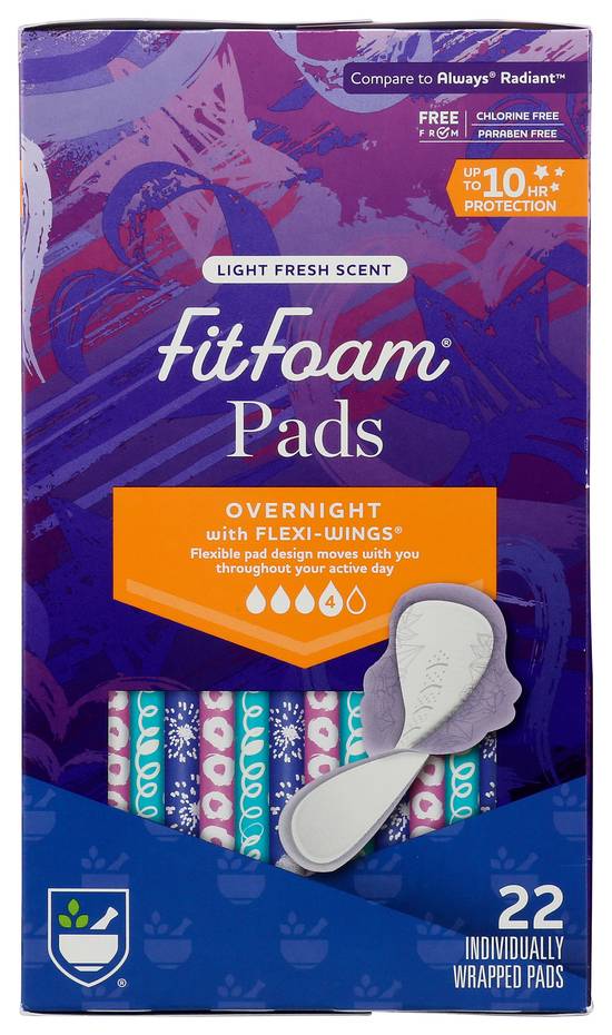 Rite Aid Fit Foam Overnight Pads with Wings - 22 ct