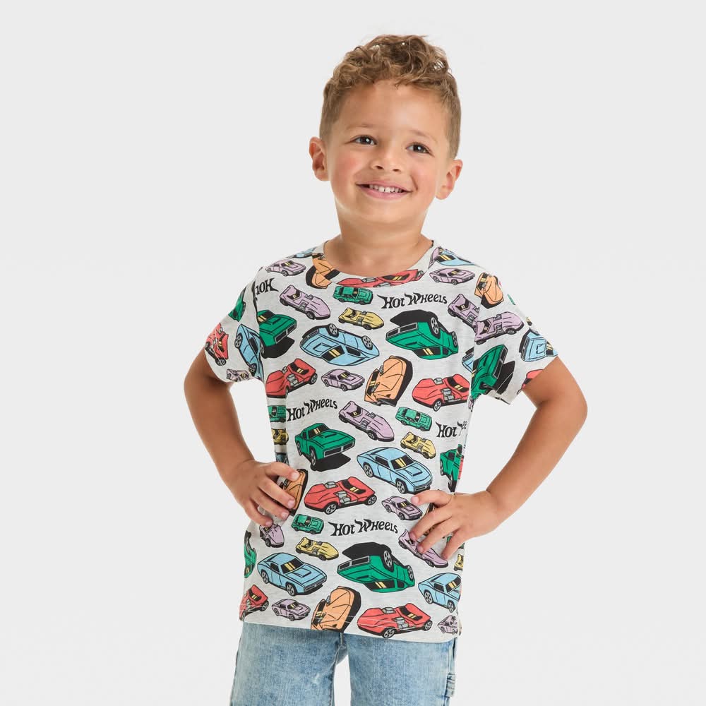 Toddler Boys' Hot Wheels Short Sleeve T-Shirt - Oatmeal 2T