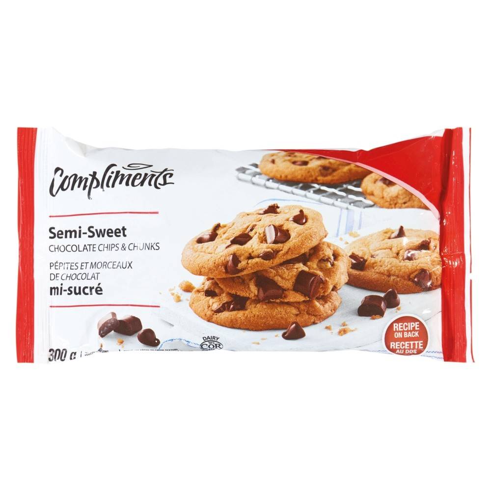 Compliments chocolat à cuisson pépites et morceaux mi-sucrés (300 g) - semi-sweet chocolate chips & chunks (300 g)