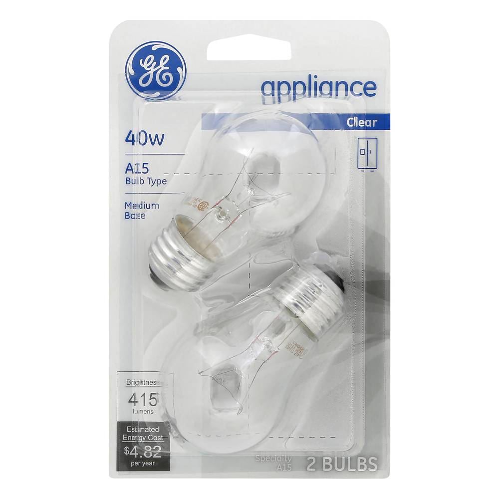 Ge Appliance Clear 40w Light Bulbs (2 bulbs)