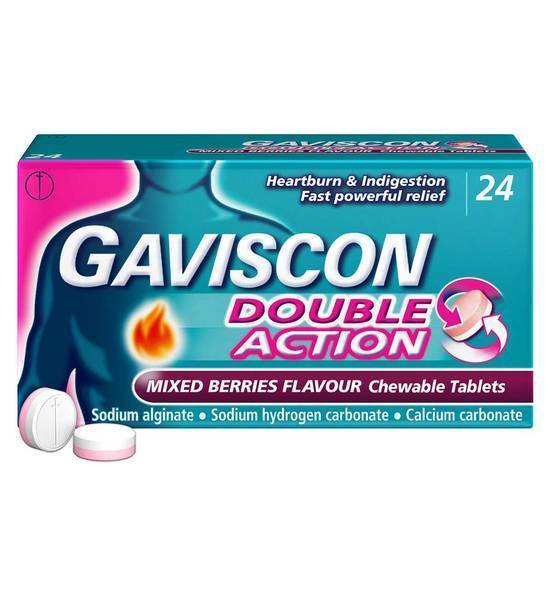 Gaviscon Double Action Heartburn & Indigestion Mixed Berries Flavour Tablets x24