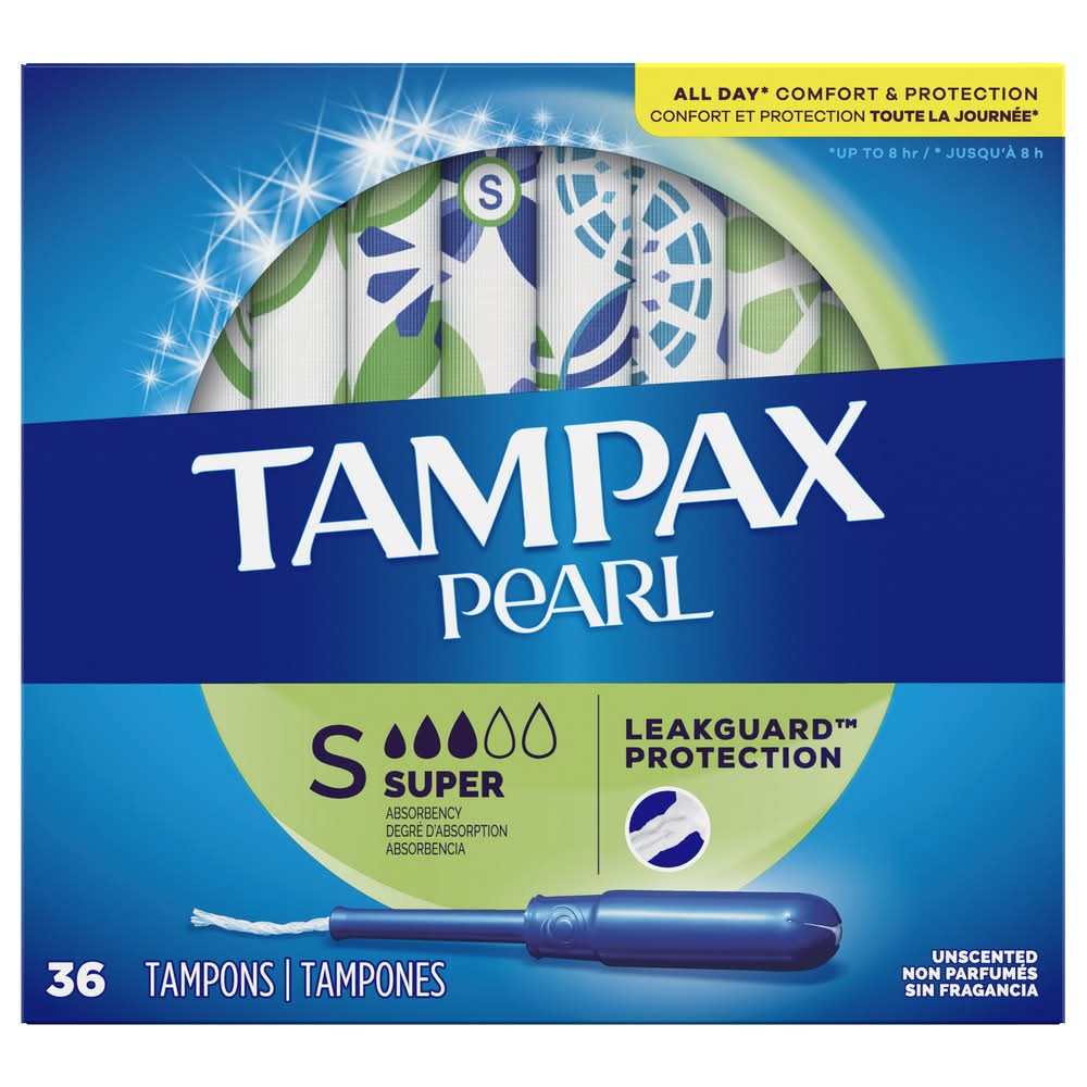 Tampax Pearl Leakguard Braid Super Absorbency Unscented Tampons, Women (36 ct)