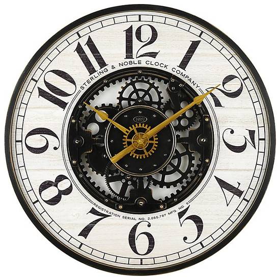 Sterling & Noble® 32-Inch Round Modern Farmhouse Gear Clock in White/Gold