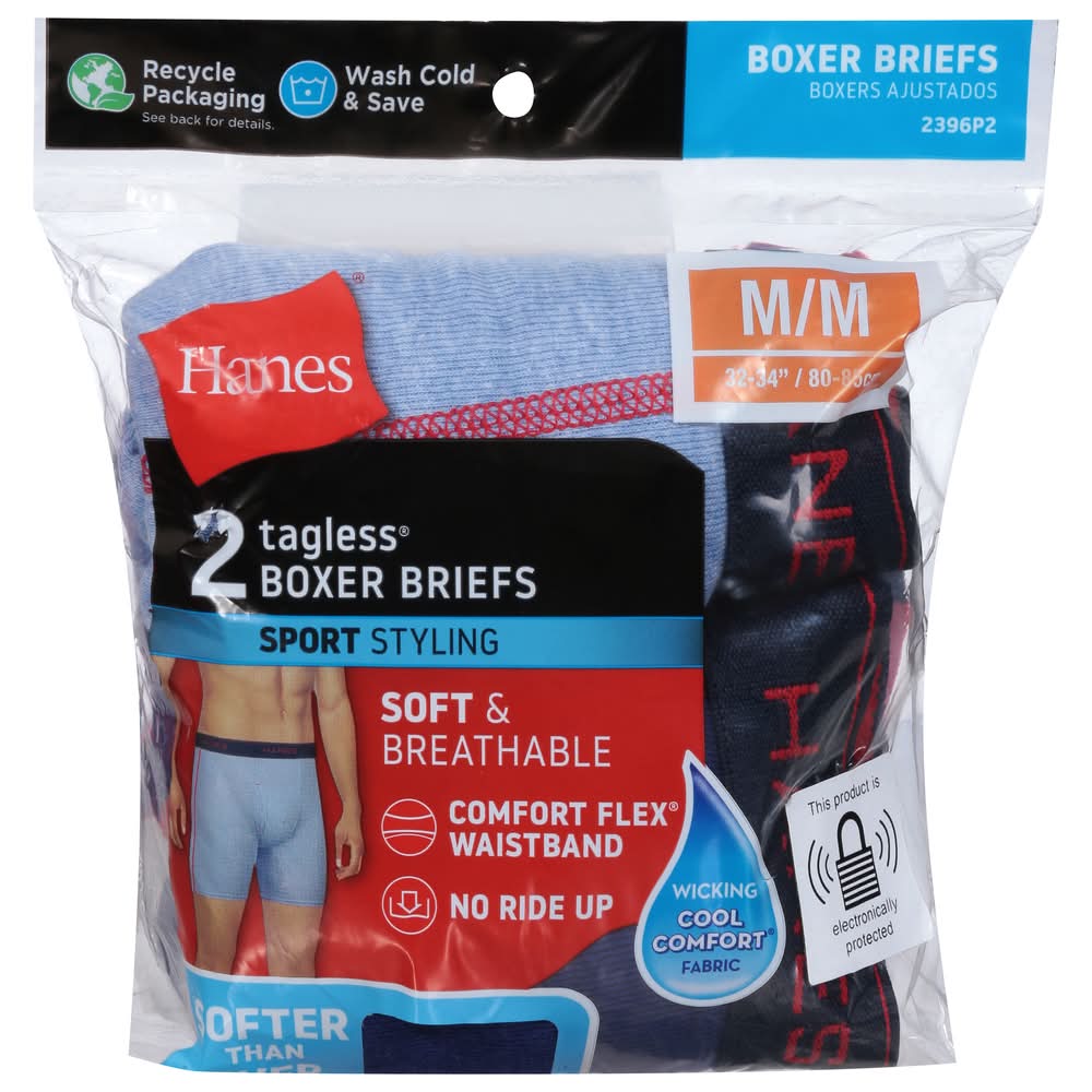 Hanes Tagless Sport Styling Soft & Breathable Boxer Briefs, M, Assorted (2 ct)