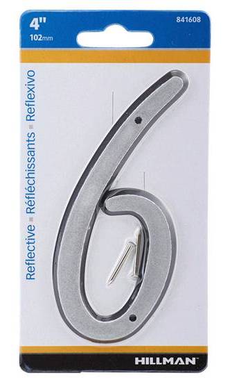 Hillman 4'' Nail-On Reflective House Number 6