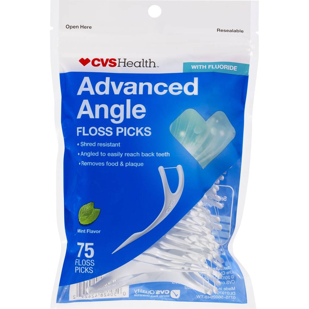 CVS Health Advanced Angle Floss Picks, Mint, 75 CT